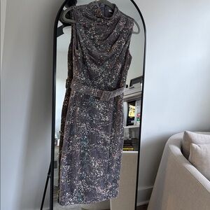 Badgley Mischka Floral Midi Dress - Gray and Pink